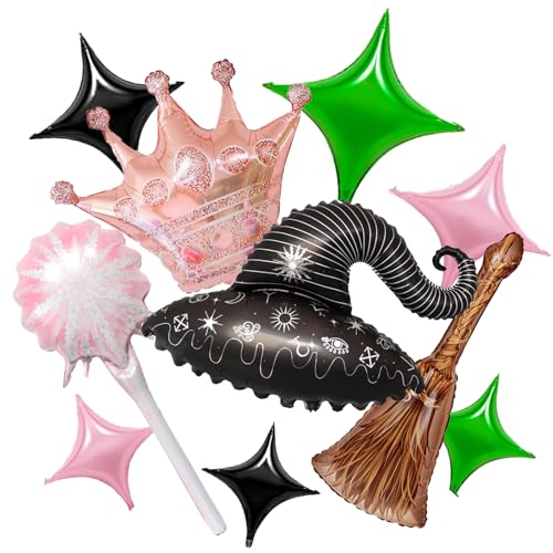 Wickd Party Balloons Green Pink Fairy Witch Balloon Sparklers Broom Balloons Wizard Decorations Wickd Birthday Party Decorations Magic Themed Decor Witch Themed Party Halloween Supplies