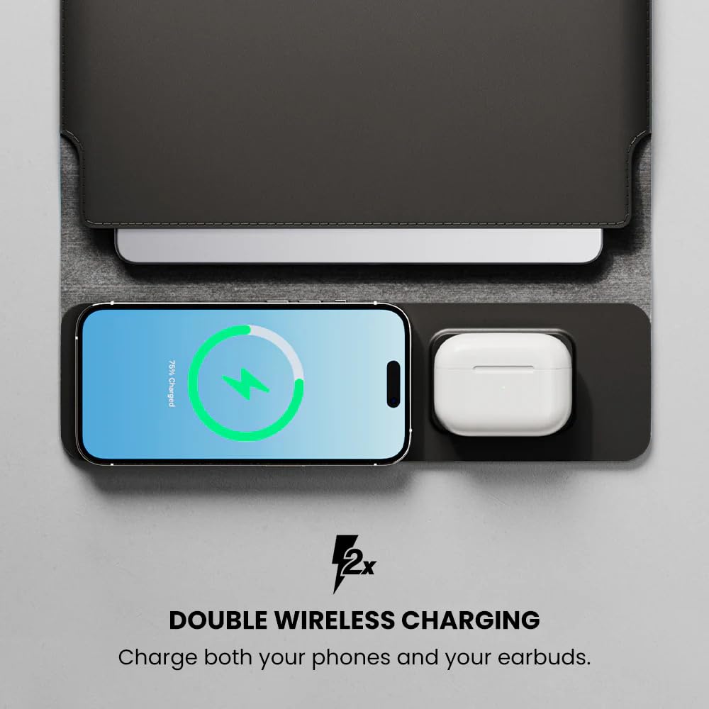 Jenoss - Custodia wireless 4 in 1 da 15 a 16 pollici, tappetino di ricarica da tavolo per laptop, custodia multiuso con mouse, custodia da viaggio, tappetino di ricarica per telefono e auricolari