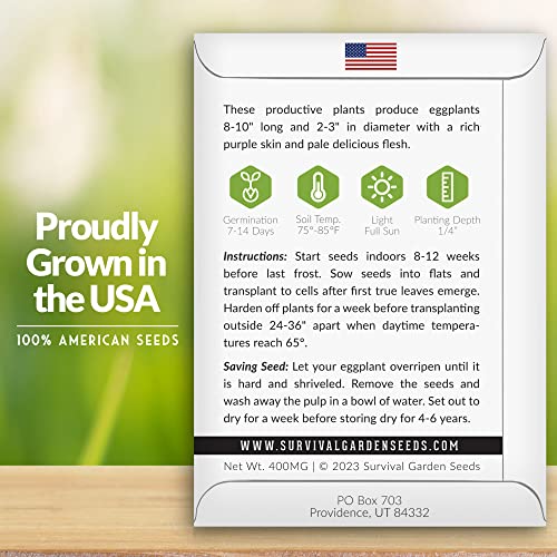 Survival Garden Seeds - Long Purple Eggplant Seed For Planting - Packet With Instructions To Plant And Grow Skinny Italian Aubergine Plants In Your Home Vegetable Garden - Non-Gmo Heirloom Variety #TOP1