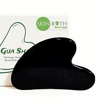 SKINROTH Black Jade Gua Sha Scraping Tool - Ntural Skincare Stone for Tightening Skin, Enhancing Blood Flow, Sculpting the Jawline, and Relieving Facial Tension - Anti-Aging Facial Tool (Black) - image, photos