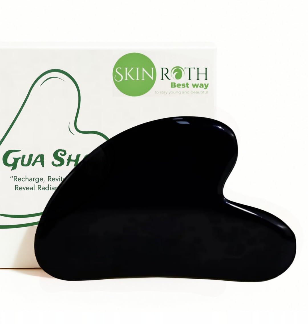 SKINROTH Black Jade Gua Sha Scraping Tool - Ntural Skincare Stone for Tightening Skin, Enhancing Blood Flow, Sculpting the Jawline, and Relieving Facial Tension - Anti-Aging Facial Tool (Black)