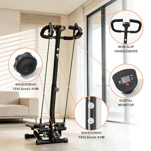 Image of BeBecome Steppers for Exercise at Home, Twist Stair Stepper with Handlebar, Low Impact Fitness Step Machine with LCD Monitor, with Tension Band,Quiet Hydraulic Cardio Trainer for Indoor Workouts