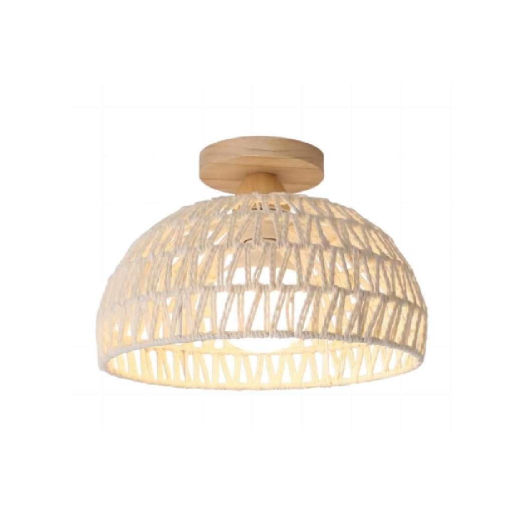 YESINTO Jute Cord Ceiling Light, Hand-Woven Rattan Vintage Ceiling Light with E26 Socket, Rustic Style, 30 cm—Perfect for Dining Rooms, Bedrooms, and Living Rooms (Beige)