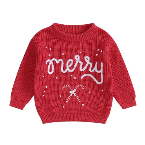 Little Boy Girl Christmas Sweater Letter Candy Embroidery Long Sleeve Pullover Knit Tops for Winter Fall