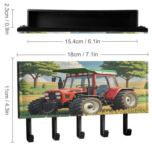 Colgador de llaves para pared con diseño de tractor y organizador de correo de piel sintética 3