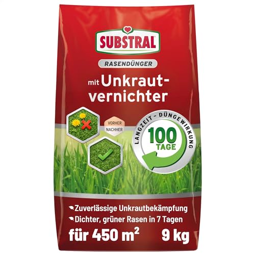 Substral Rasendünger mit Unkrautvernichter, 9kg für 450qm - 2in1: Unkrautvernichtung + Düngung, 100 Tage Langzeitwirkung