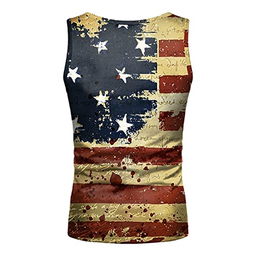 Nidie 4Th Of July Tee Shirts Distressed Usa Flag Men's Tank Top 4Th Of July Summer Classic Patriot Usa Stripes And Star Gift Vest(Khaki,Large) #TOP3