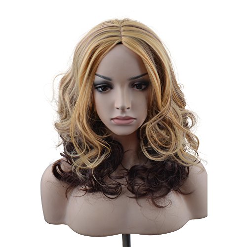 eNnilecor 2 Tones Ombre 15.8 Inch Full Curly Synthetic Hair Wigs Big Wavy Women Heat Resistant Spiral Hair Custom Cosplay Wig (Blonde Mixed Brown)