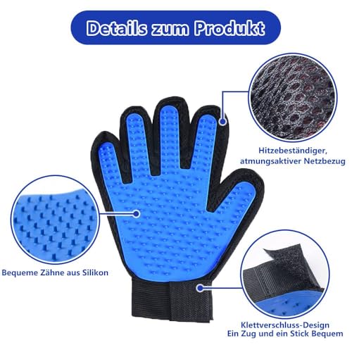 Dreamil Haustier Fellpflege Handschuh 2 Stück Effizienter Tierhaarentferner-Handschuh Massagehandschuh Verwenden mit Verbessertem fün-Finger-Design perfekt für Hunde und Katzen mit langem kurzem Fell
