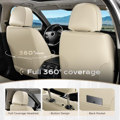 Image of Coverado Car Seat Covers Full Set, Seat Covers for Cars, Front Seat Covers and Back Seat Cover Waterproof Leather Automotive Seat Cover, Universal Car Interior Protectors Cushion for Most Cars
