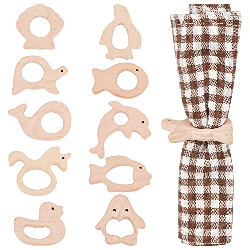 WEBEEDY 10 Pcs Ronds de Serviette en Bois Faits à la Main Animal Marin Anneau de Serviette Table Dîner Décor Faveur pour Mariages Fêtes Réglage de la...