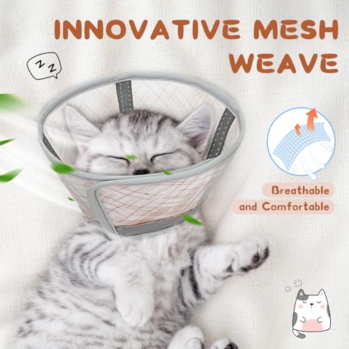 Supet Cat Cone Collar Soft, Air Mesh Recovery Collar to Stop Licking, Breathable Neck Cone Alternative, Lightweight Cat Head Cone Anti Scratch (Orange,S)