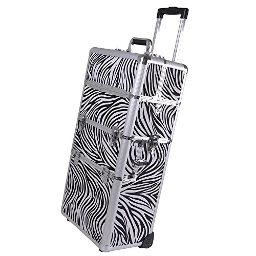 AW Zebra 2in1 14x9x29" Aluminum Rolling Cosmetic Makeup Artist Train Case Hair Beauty Style Lockable 38" Box