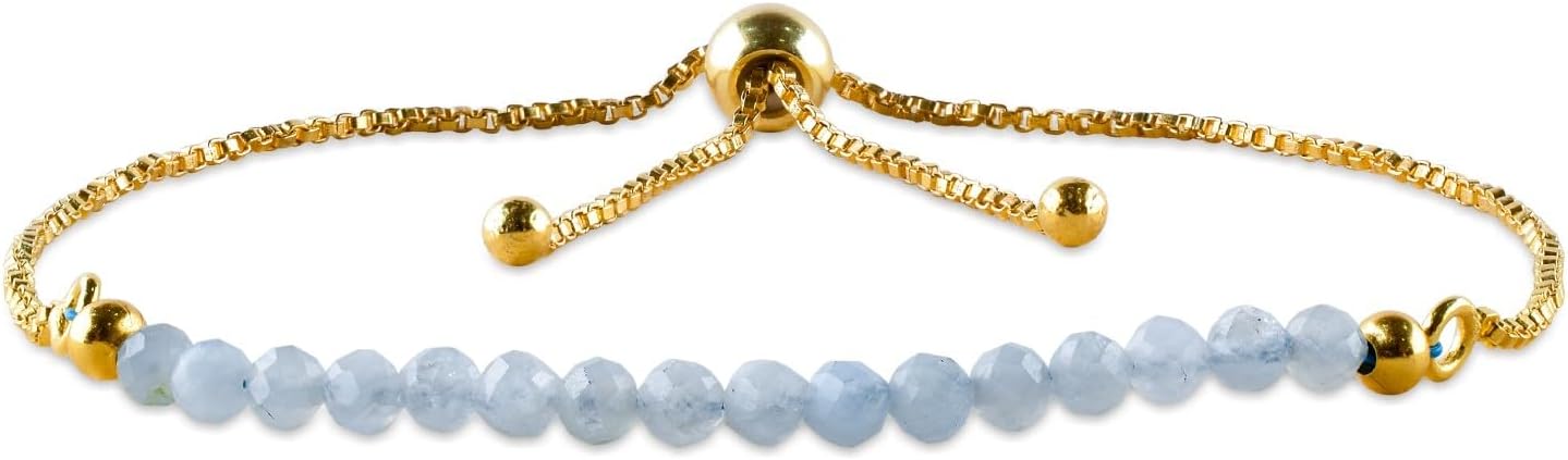 Natural Gemstone Micro Beaded Dainty Slider Bolo Bracelet, Handmade Jewelry for women, Healing Chakra Crystals Birthstone Gift for Her, 18K Gold Plated Chain 6-9 inch - Image 2