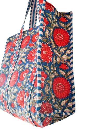 Cotton Quilted Tote Bag Hand Block Print Bags Shopping Shoulder Handbag Travel Market Daily Use4