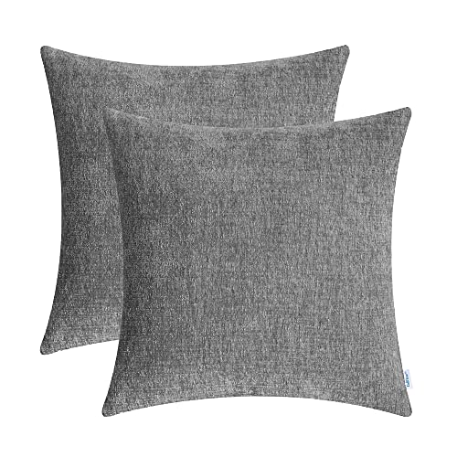 CaliTime Pack of 2 Cozy Throw Pillow Covers Cases for Couch Sofa Home Decoration Solid Dyed Soft Chenille 55cm X 55cm Medium Grey