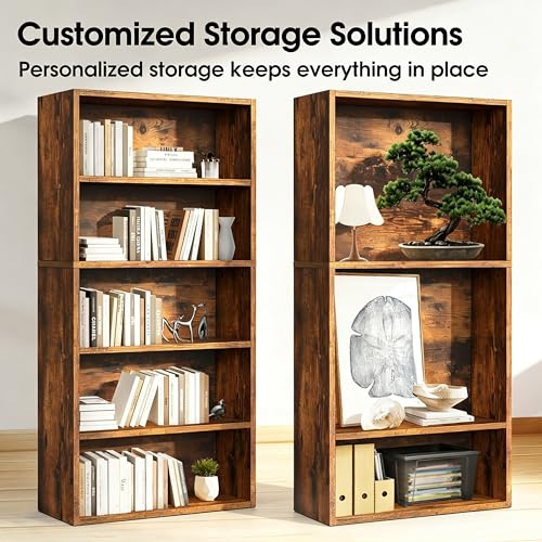 Image of HealSmart 5 Tier Bookcase, Industrial 5 Book Shelf, 9.2 inch D x 23.8 inch W x 53 inch H Tall Open Cube Storage Organizer for Home Office, Living Room, Bedroom and Dinning Room, Brown