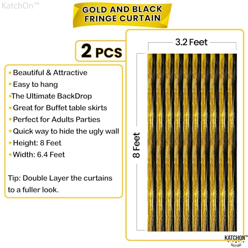 Image of KatchOn, XtraLarge Black and Gold Streamers - 3.2x8 Feet, Pack of 2 | Fringe Curtain for Graduation Decorations 2026, Birthday, Anniversary | Black and Gold Graduation Party Decorations 2026