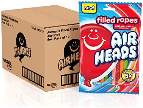 Airheads Filled Ropes Candy Fruit 5 Oz, original, 60 Ounce, (Pack of 12)