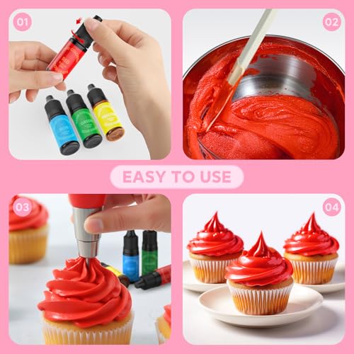 Image of Food Coloring for Cake Decorating, Cherrysea Red Yellow Green Blue Basic Edible Dye 4x12ml Food Grade Liquid Food Color for Baking Easter Egg, Icing, Fondant, Cooking, Slime Making DIY Supplies Kit - 0.4 Fl. Oz /Bottles