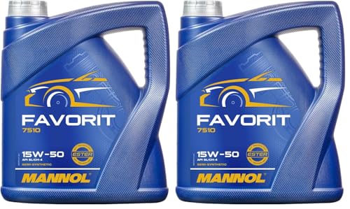 MANNOL | Aceite de Motor Favorit | MN7510-5 | 5L | SAE 15W-50 | API SL/CH-4 | Base Hidrosintética | Protección Antidesgaste y Alta Viscosidad | Compatible con Motores Gasolina y Diésel (Paquete de 2)