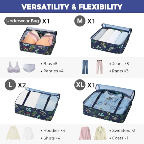 Image of BAGAIL 8 Set Packing Cubes Luggage Packing Organizers for Travel Accessories-Navy Leaf