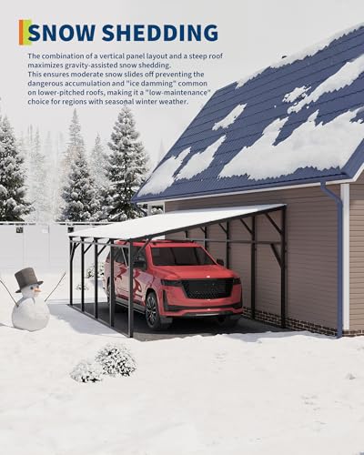 Image of Garvee 12x20 ft Lean-to Metal Carport, Vertical Roof Wall-Mounted Car Port with 11.5 Slope, Heavy-Duty 19-Ga. Steel Frame, 107 inch to 78 inch Height Clearance for SUV & Pickup