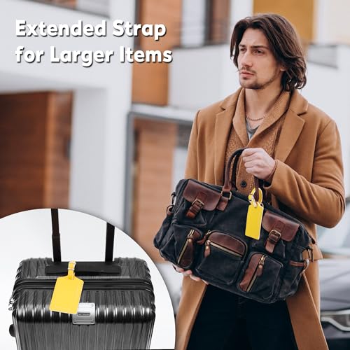 Image of Travelambo Luggage Tags for Suitcases PU Leather Travel Tags Bag Tags Privacy Protection Travel Essentials, Yellow, One Size, Bold