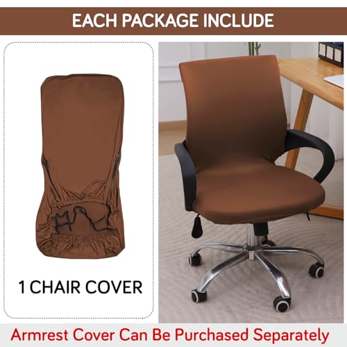 Image of HOKIPO 'SereneSolids' 140 GSM Office Chair Cover for Desk Chair (Low-Back) - 140 GSM Stretchable Fabric - Washable & Anti-Slip - Fits Small & Low-Back Office Chairs, Brown (AR-6222-BR-S)