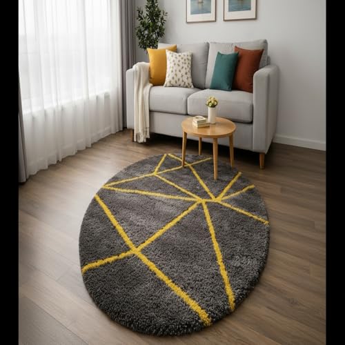 Image of Vintage Threads (Yellow Line 3x3 Ft Shaggy Carpet for Living Room & Bedroom | Ultra Soft Plush Long Pile Rug | Thick Fluffy 3D Modern Floor Carpet | Cozy Luxury Home Decor Rug