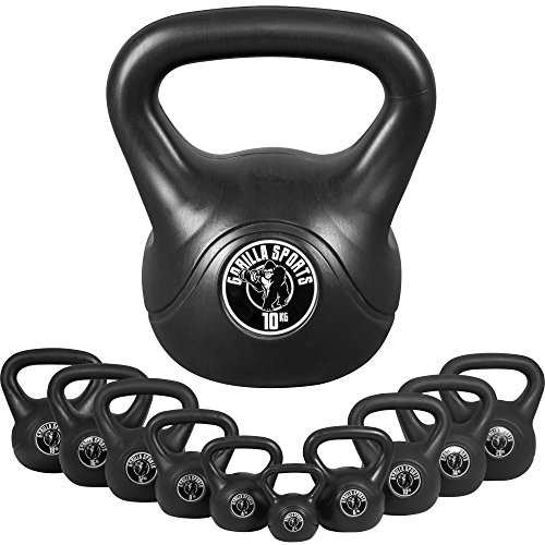 GORILLA SPORTS® Kettlebell - Einzeln 2kg - 20kg oder Set 17kg, 24kg, 30kg, 110kg, 113kg mit/ohne Ablage, Kunststoff - Kugelhantel, Kugelgewicht, Schwunghantel, Gewichten, Fitness, Krafttraining