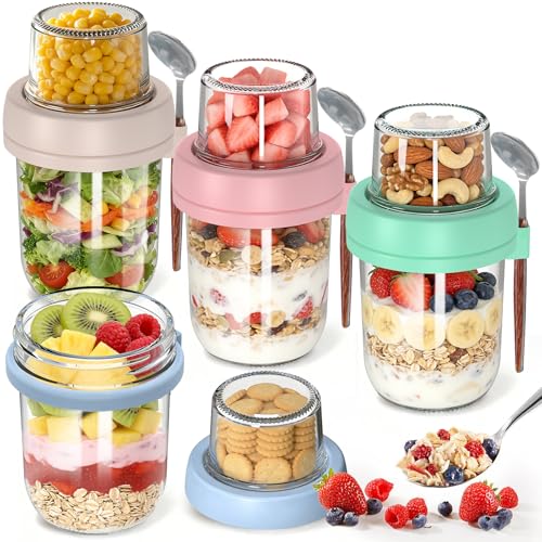 4 Pack Overnight Oats Containers with Lids and Spoons, 20 oz (16+4) Overnight Oats Jars, Glass Mason...