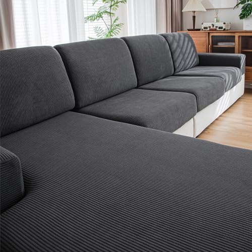 QIANMEW Couch Cushion Covers, Comfort Soft Magic Sofa Covers Washable Stretch Resistant Slipcovers for Sectional and L Shaped Seats Furniture Protectors for Pets (1PC Back Couch Cover, Dark Gray)