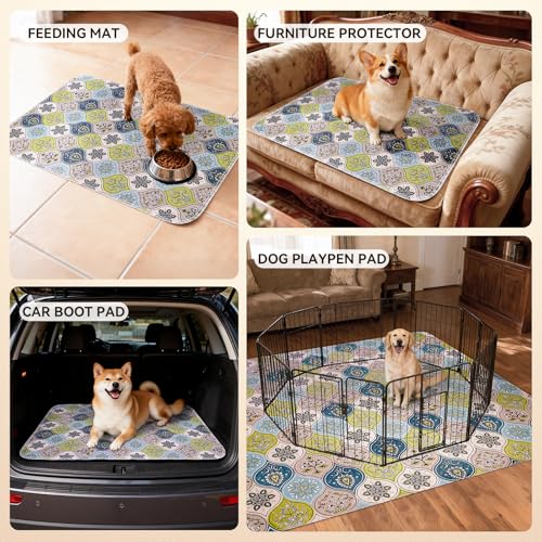 Washable Pee Pads for Dogs, Stylish Absorbent Reusable Training Dog Pads, Non-Slip and Leak-Proof Puppy Pads, Potty Pads for Crates, Whelping, Playpen, Bed and Floors, Cream/Multi 2 Pack 18" x24" — view 5