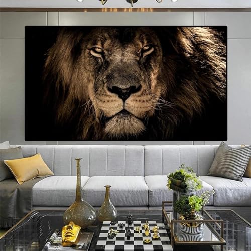 Art mural de lions africains sur toile 30x60 cm avec cadre intérieur pour salon chic