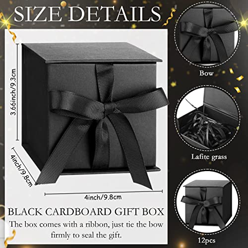 12 Pcs 4 In Small Gift Box With Lid, Ribbon Bow And Shredded Filler Gift Wrapping Paper Box For Weddings, Graduations, Birthday, Christmas, Bridesmaid Proposal Gifts (Black) #TOP1