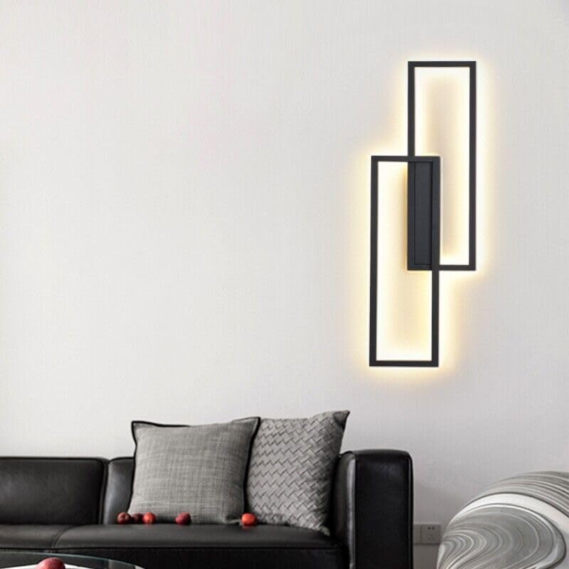 Dopastore Applique a Parete LED 32W Design con Due Rettangoli Sfalsati e Telecomando 3 Tonalità di Luce Moderna IP20 Per Interni Arredamento Camere