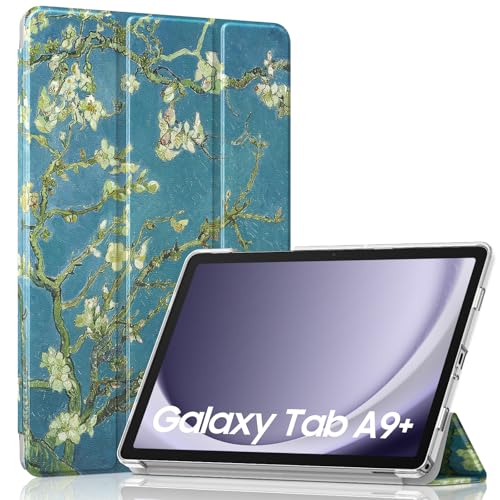 Image of MoKo Trifold Case for Galaxy Tab A9 Plus /A9+ 11 Inch 2023, Apricot Blossom | Slim Stand Hard PC Translucent Back Shell Smart Cover, Auto Sleep /Wake, Light, Anti-scratch, 2 Adjustable Angle