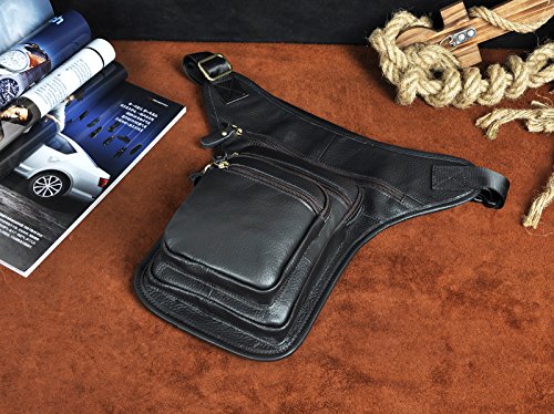 Miniatura 6 de Le Aokuu Hombres Bolsa Táctica Bolsa De Escalada Cinturón Bolso Cinturón Fanny Paquete De La Cintura Bolsa De La Pierna Caída Bolso Mensajero De Cuero De Vaca 3111 3111 Negro