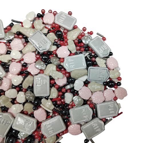 Image of Halloween Sprinkles Edible Red Black Sprinkles for Cake Decorating, Tombstone Skull Palm Bloody Sprinkle Mix for Cupcakes Cake Toppers Cookies Baking Decoratings