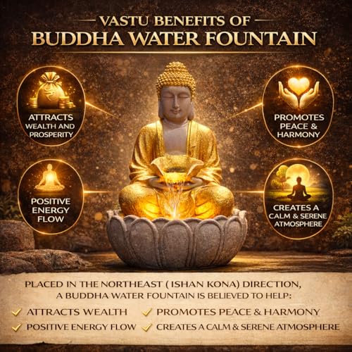 Image of 2 Feet Kamal Buddha Water Fountain for Home & Garden|Fiber Buddha Fountain with LED Light|Indoor Outdoor Fountain for Vastu & Positivity (Golden, 2 Feet Kamal Buddha Fountain)