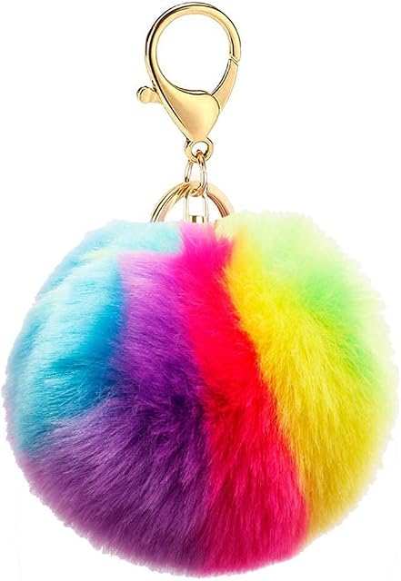 kuou Fluffy Keychain, Pom Pom Keyring 3.9 Inch Fluffy Balls Keychain Soft Plush Ring Keychain Faux Fur Ball Pendant Keyring for Bag Car Ornaments