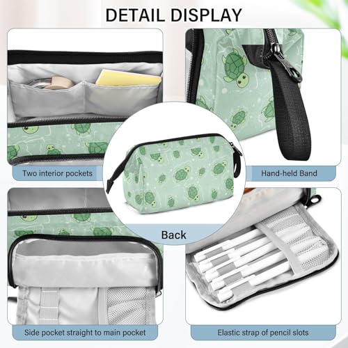 Image of Cute Turtle Green Pencil Case Pouch Big Capacity Pencil Bag Box Organizer Pen Case with Handle Pencil Cases for Girls Boys Women School College Office