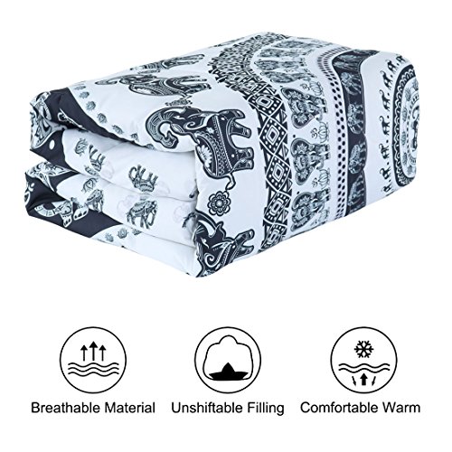 Uxcell Bohemian Bedding Comforter Sets Queen With 2 Matching Pillow Shams Soft Microfiber 3-Piece Mandala Quilt Set (White, Full/Queen) #TOP2