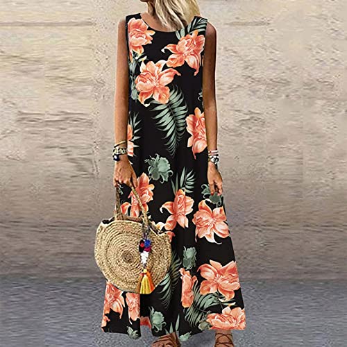 Uofoco Summer Comfy Evening Dresses For Women Ruched Print Pop Sleeveless Dress Thin Plus Size Boat Neck Lightweight Dressy Evening Dress Woman #TOP1