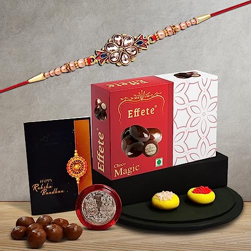 Image of DeoDap Multi-Colour Diamond Beads Rakhi Set of 5 with Chocolate for Brother - Raksha Bandhan Festival Celebration Gift