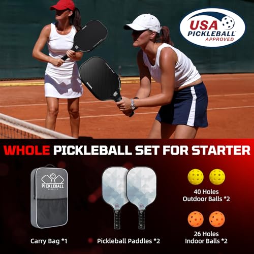 Image of BAGAIL Pickleball Paddles, USAPA Approved Fiberglass Surface Pickleball Set, Lightweight Pickle Ball Rackets with 4 Balls, 1 Bag, Designed in California for Traction and Stability