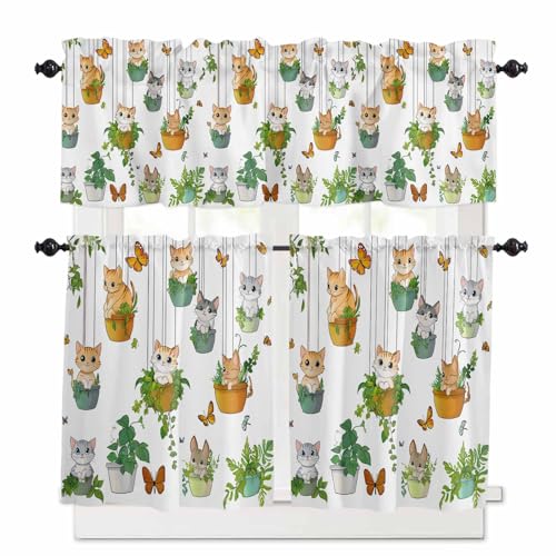Epetloutys Cute Cartoon Kitchen Curtains Set, Tier Curtain 36 Inches