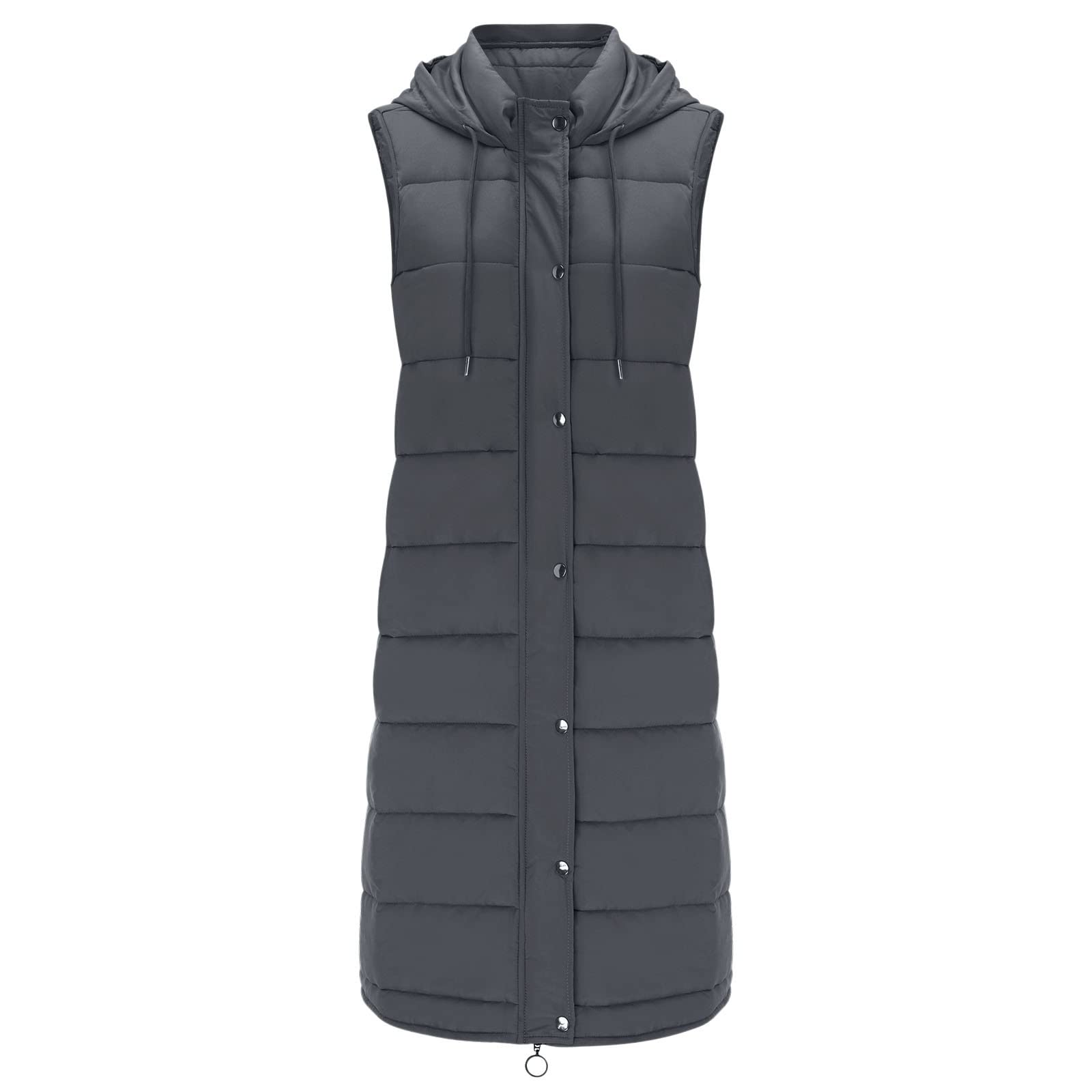 Damen Winter Ärmellose Mantel Weste Langer Hoodie Warmer Daunenmantel mit Taschen Outdoorjacke Glänzende