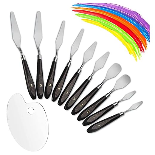 Juego de 10 Pintura Cuchillo Conjunto Espátula de Acero Inoxidable Paleta Cuchillos Pintura Mezclado Raspador Aceite, Acrílico, Lienzo Pintura Accesorios para Mezcla de Colores